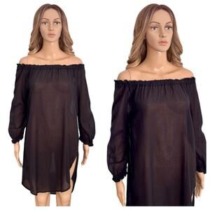 Malia Mills Blake Off-the-Shoulder Dress Tunic Cover-up Cotton Gauze Black Small